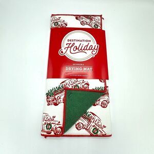 Red Truck with Christmas Tree Reversible Drying Mat